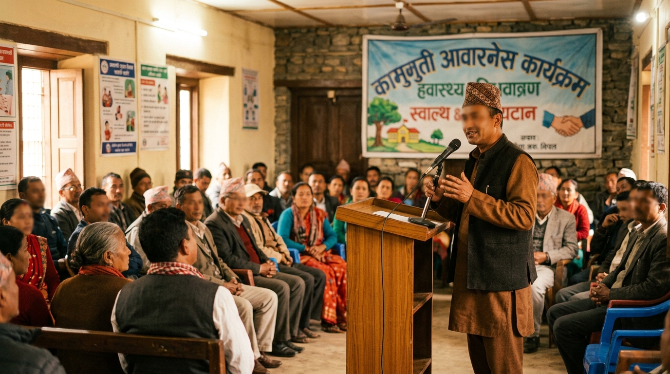 Community gathering with speaker and audience